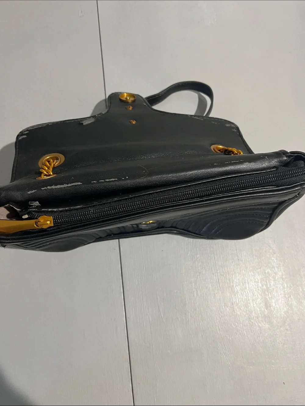 Black Quilted Chain Shoulder Bag with Gold Hardware